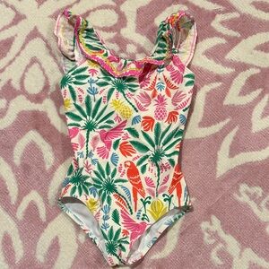 Mini Boden Colorful Parrot Print Kids Swimsuit